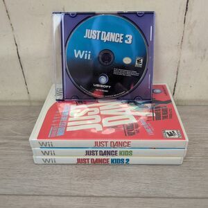Just Dance, Just Dance 3, Just Dance Kids 1 & 2 Nintendo Wii Game Lot Tested